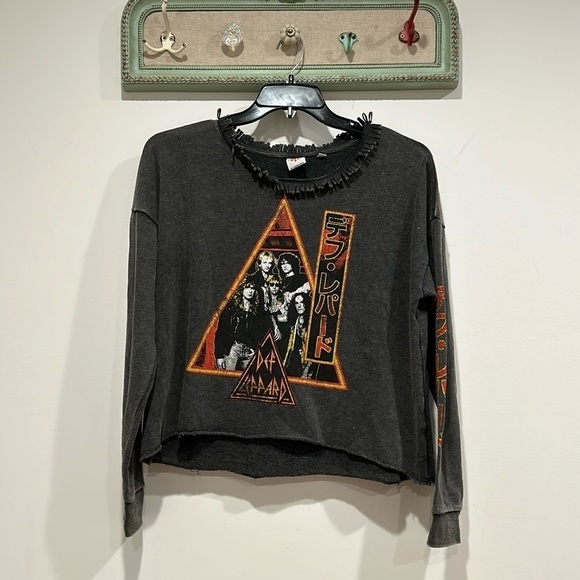 Junk food Def Leppard graphic vintage cropped gray pullover sweatshirt large top - Picture 1 of 6